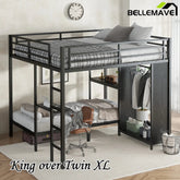 Bellemave® King over Twin XL Metal Bunk Bed with Built - in Wardrobe and Foldable Desk - Bellemave
